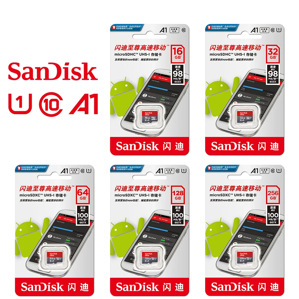 100% Оригинальный двойной флеш накопитель SanDisk Micro SD карты 256 ГБ 128 оперативной