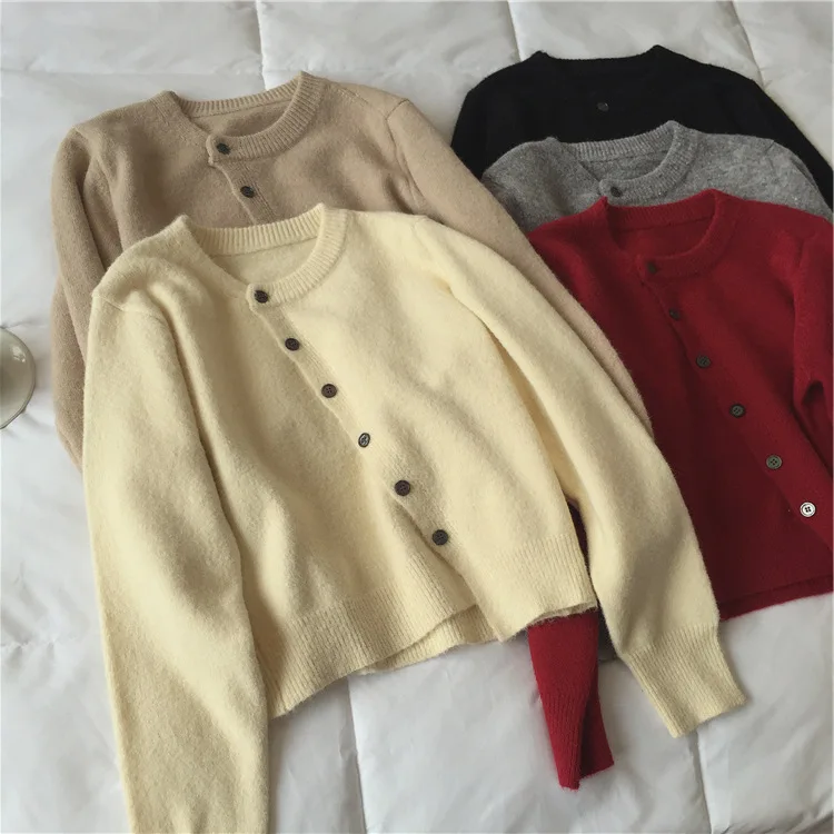 

Y2k Sweater Women Autumn Knitted Cardigan Fashion Japanese Style Solid Inclined Single Breasted Knitwear Sueter De Mujer Coat