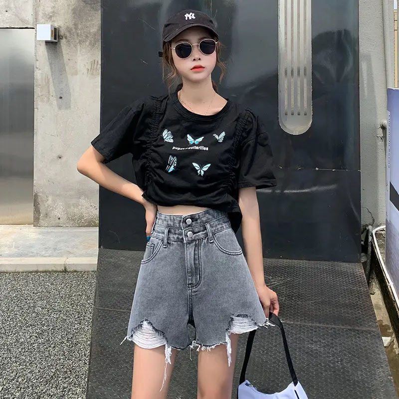 

Pantalones Cortos Vaqueros De Cintura Alta Para Estudiantes, Primavera Y Verano