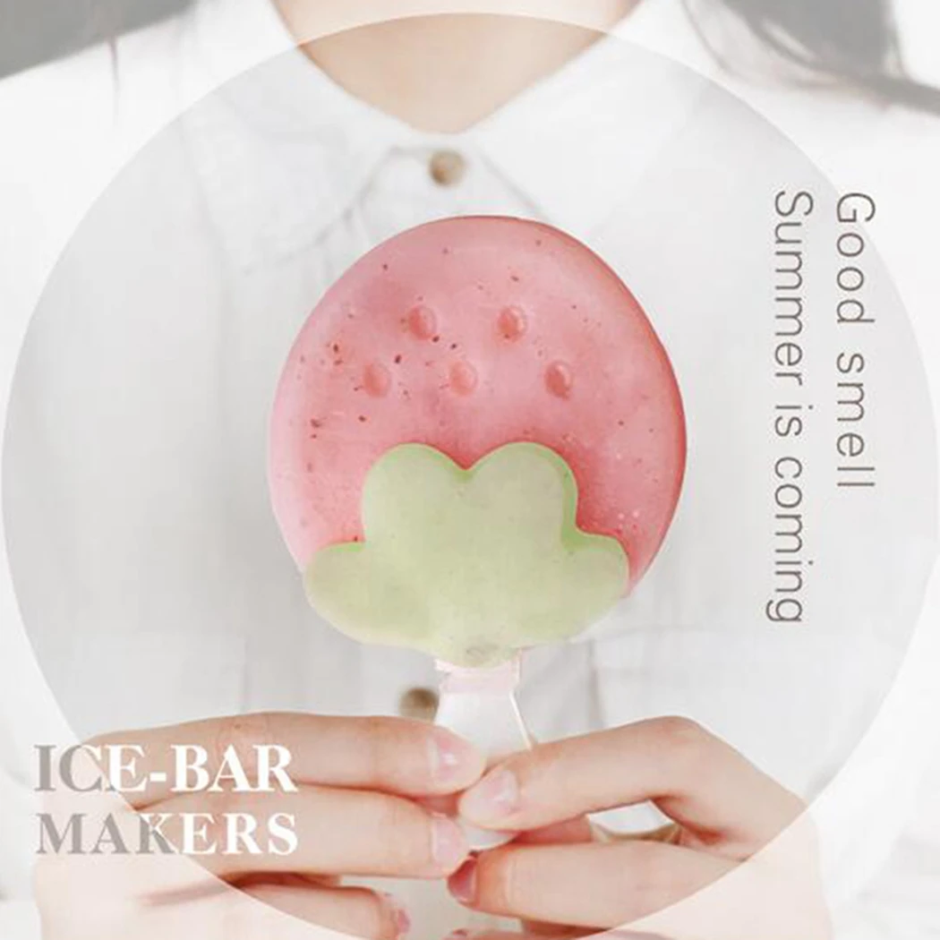 

Ice Cream Mold Lovely Strawberry 2-Cavity Ice Pop Mold Ice Cube Mold Silicone Popsicle Barrel Maker Mould kitchen supplies