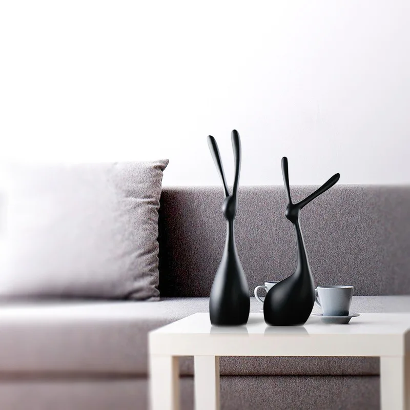 Simple modern living room porch partition matte black white simple resin crafts abstract rabbit creative ornaments home decor | Дом и сад