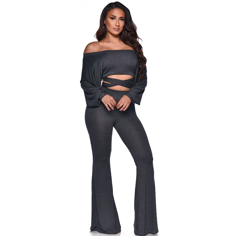 

Autumn New Long Sleeved Lace Up Temperament Suit Solid Color Fashion Elegant Two Piece Set Women Short Top And Pants Outfits