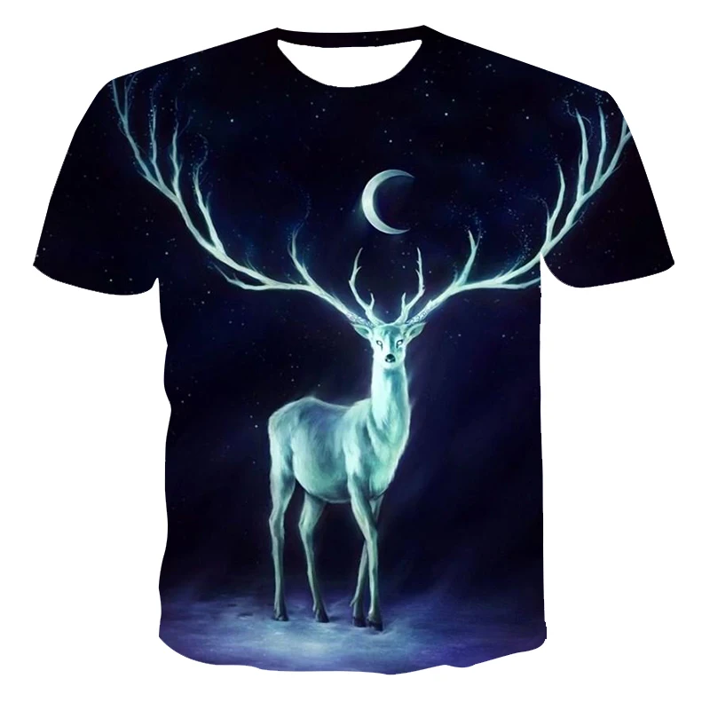 

2021 new summer men's clothing boy Tibetan antelope graphic 3D printing breathable short-sleeved T-shirt animal print O-neck top