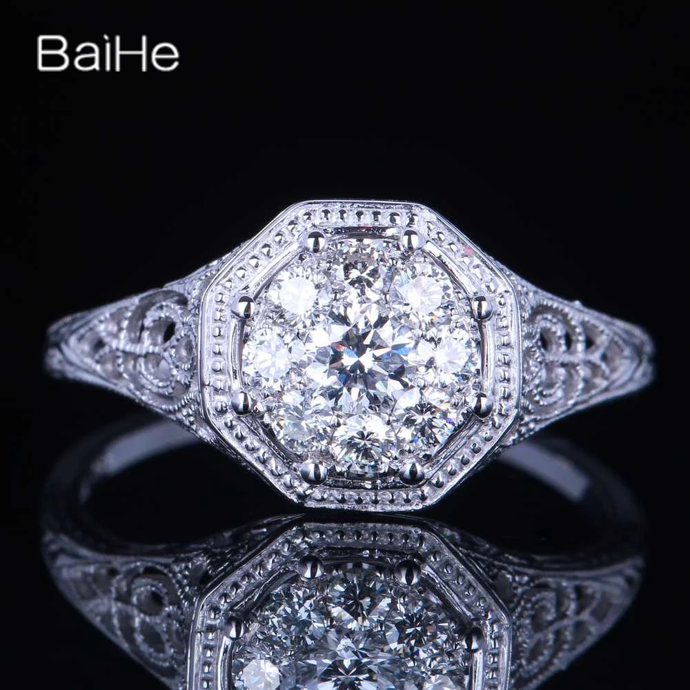 

BAIHE Solid 14K White Gold H/SI Natural Diamonds Ring Men Lady Gift Wedding Trendy Fine Jewelry Diamant-Ring Anillo diamantes
