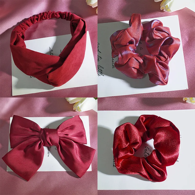 

red color Elastic Rubber Band Vintage Velvet Scrunchie Hair Rope for Women Elastic Hair Bands Headband Ponytail Holder Ties