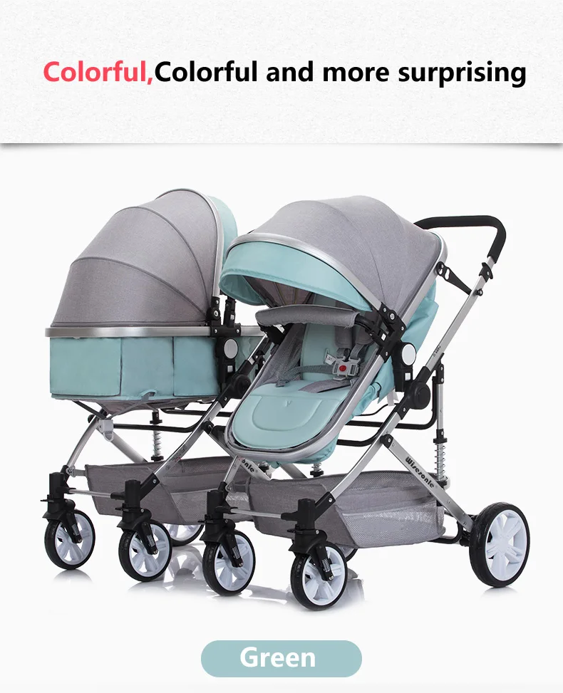 Babyfond легкая двойная коляска с высоким пейзажем, коляска может лежать, ударопрочная, складная, съемная коляска