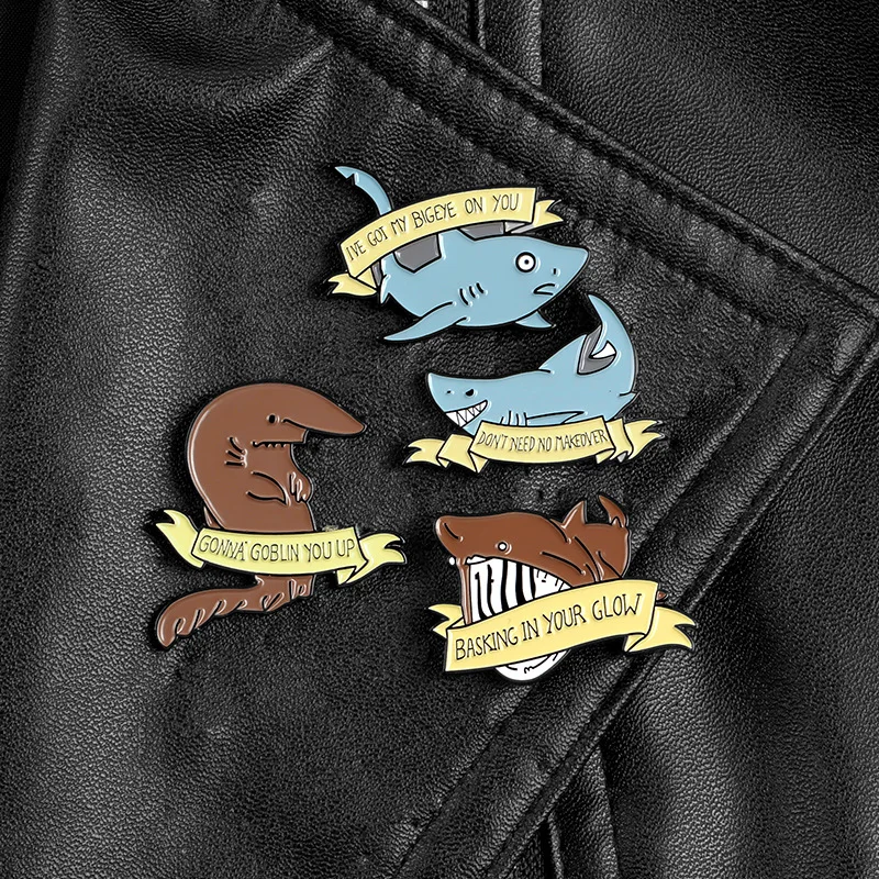 4 Pin Мультфильм Акула Броши для женщин вкус заколки с животными эмаль шпильки