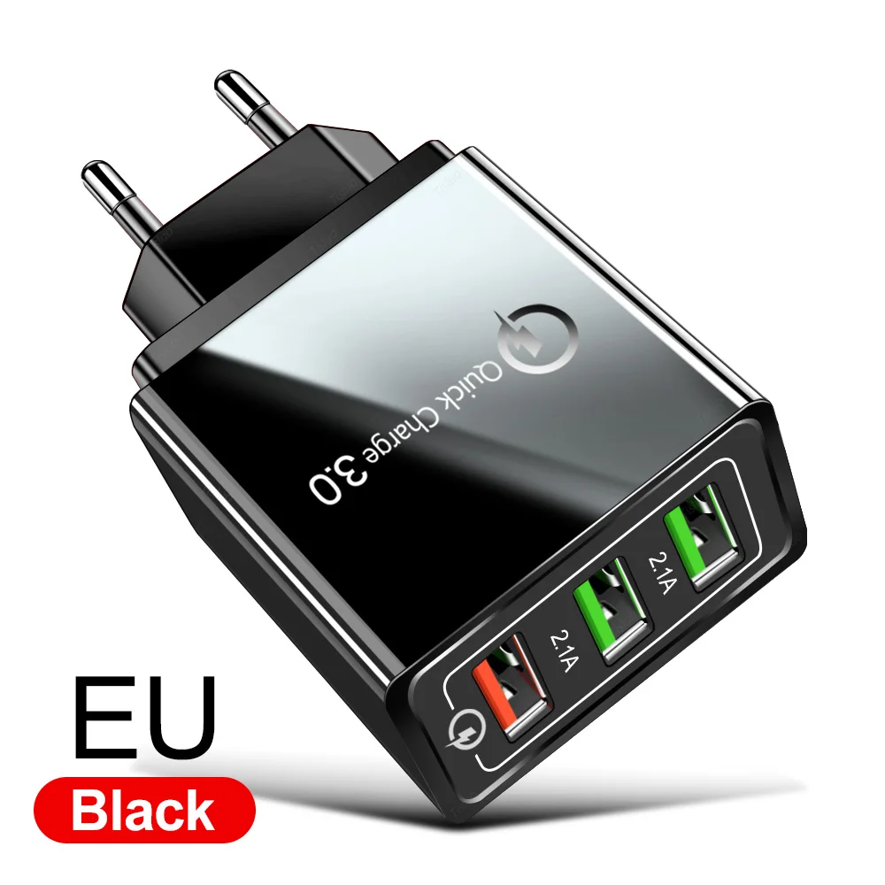 Быстрая зарядка 3,0 USB зарядное устройство 4.8A быстрое зарядное устройство для iPhone 7 8 X samsung S10 A50 Xiaomi MI9 QC 3,0 EU US Plug настенное зарядное устройство для телефона s - Тип штекера: EU Plug (Black)