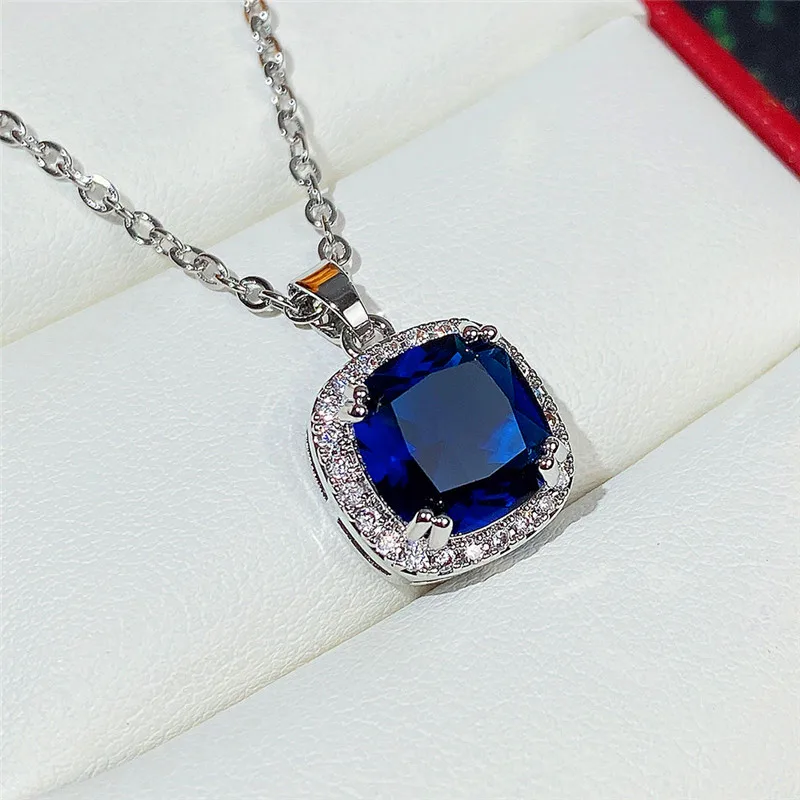 Фото Классическое ожерелье Huitan с синим фианитом для женщин роскошные свадебные