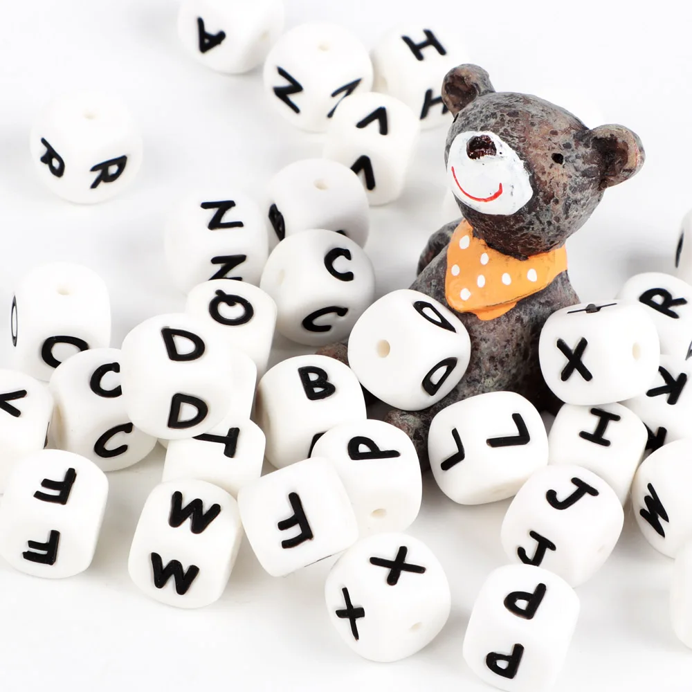 TYRY.HU 100Pc Chewing Silicone Beads BPA-Free 12mm Alphabet Letter For Teething Baby Pacifier Chain DIY Accessories | Мать и ребенок