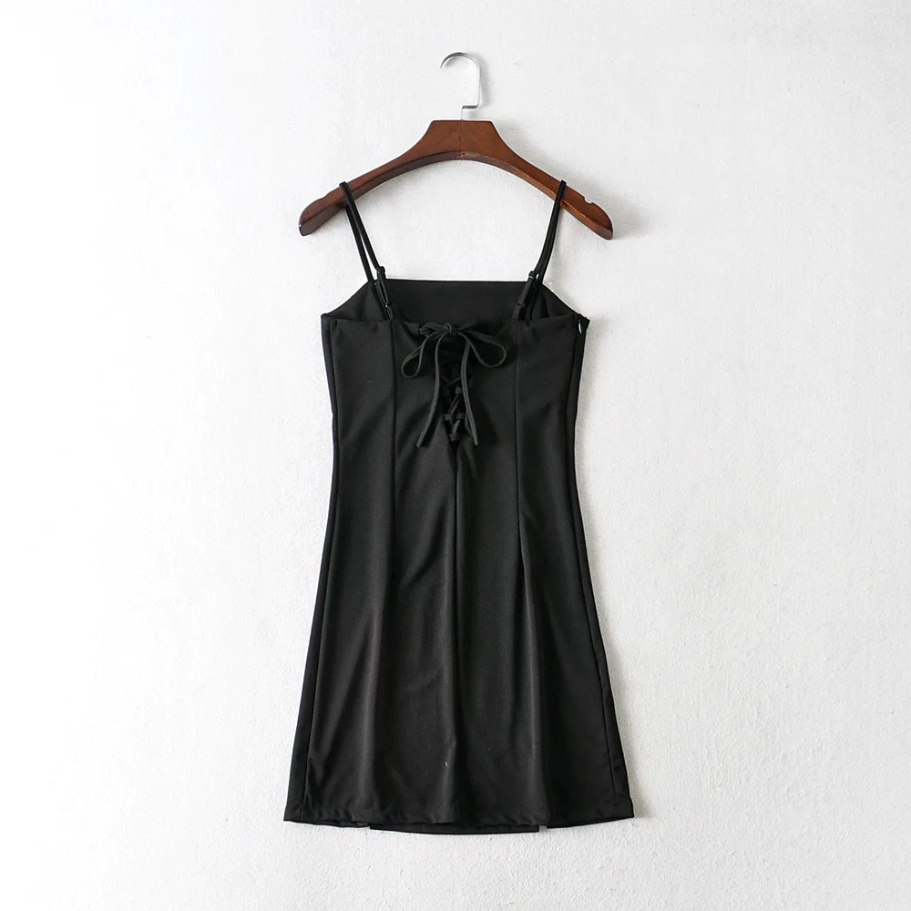 

Summer new sling off shoulder black low slit embroidered dress miniskirt