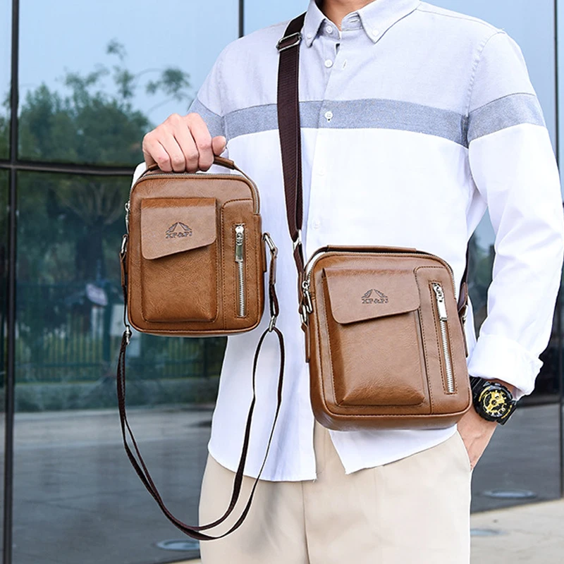 

Men Fashion PU Leather Business Anti-theft Waterproof Shoulder Bags Crossbody Bag Handbag Messenger Bag Short Trip Pack For Male