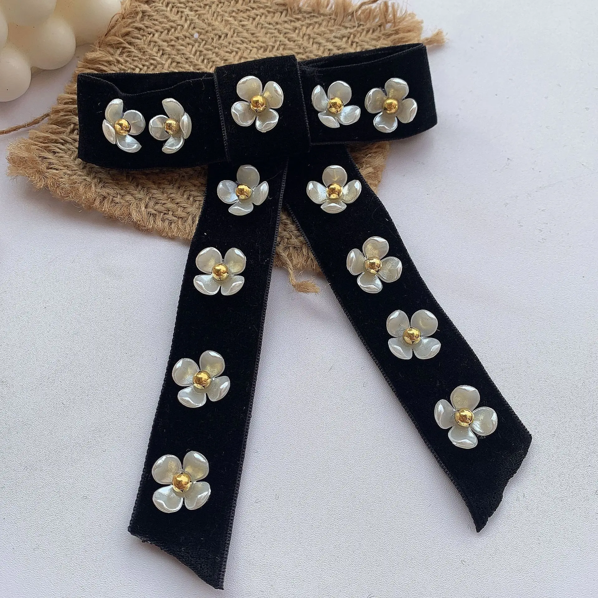 Новое поступление женская двойная бархатная заколка для волос с бантом цветком