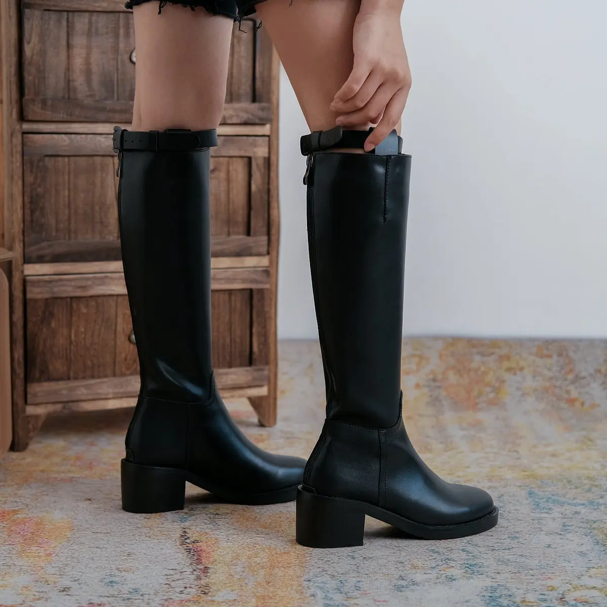 

New winter natural Genuine leather Knee high boots women boots Motorcycle boots Fur one 100% cowhide Knight boots snow boots