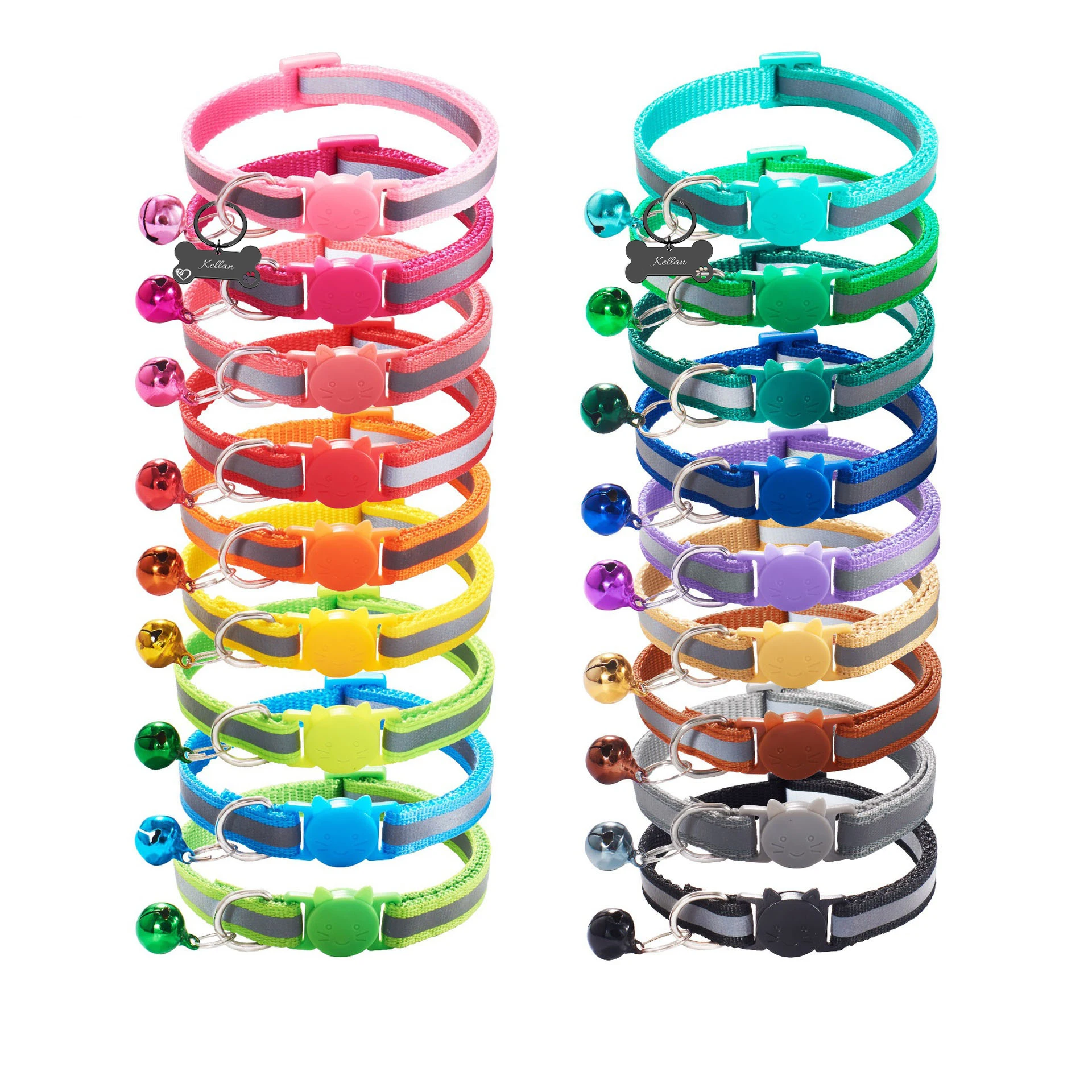 

Colorful Reflective Pet Collar Adjustable Cat Head Safety Buckle Cat Dog Collar with Bell Puppy Pet Supplies Dog Accessories