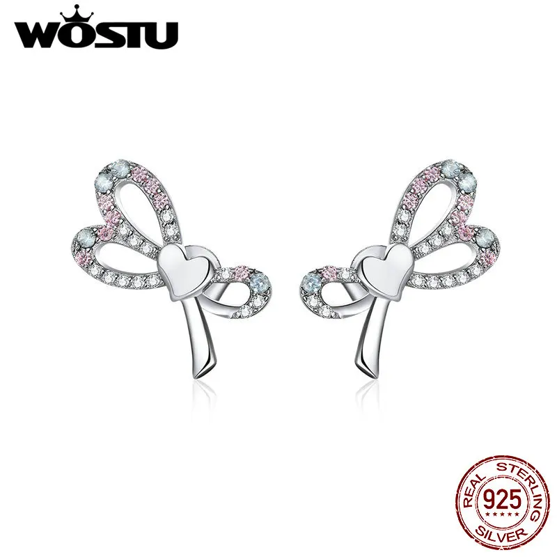 WOSTU светлящиеся стеклянные синие серьги-гвоздики 100% Стерлинговое Серебро 925