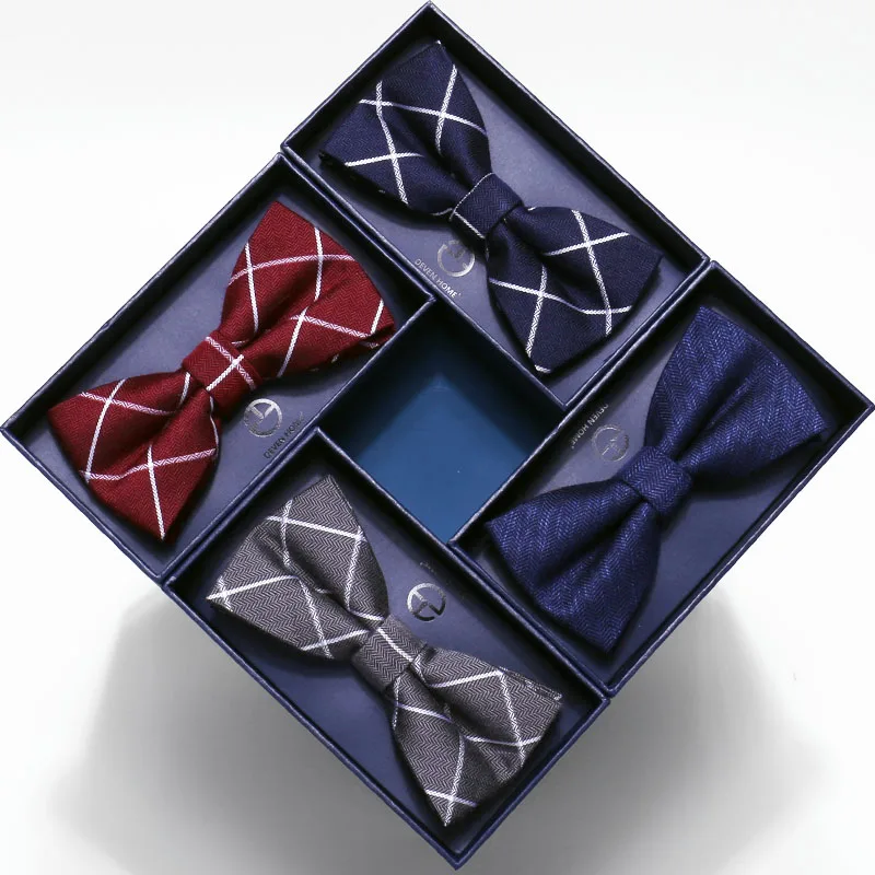 

2020 Brand New Fashion Men's Bow Ties Double Fabric Plaid Flower Cotton Bowtie Banquet Party Wedding Butterfly Tie with Gift Box