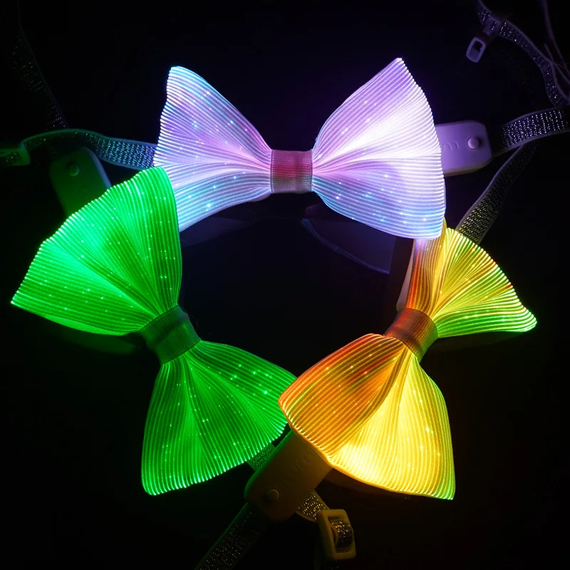 

Fashion Light Up Men's Bowtie Business Shirt Wedding Party Gift Led Luminous Fiber Optic Flashing Rave Novelties Bowtie