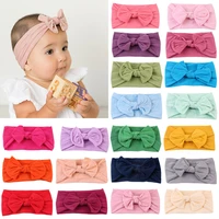 1pcs new cotton solid baby headband for cute girls kid wide bow knot turban elastic hairbands handmade headwear hair accessories