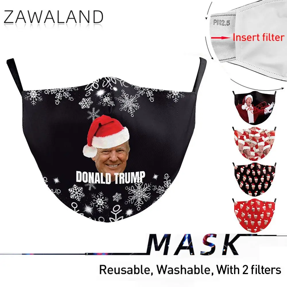 

Zawaland/новогодняя маска с принтом для взрослых, маска для маффли для рта Трампа, моющаяся многоразовая маска для лица, детская Праздничная шап...
