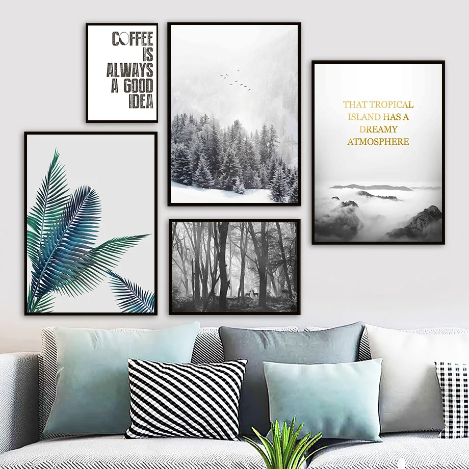 

Palm Leaf Pine Tree Mountain Cloud Forest Wall Art Canvas Painting Nordic Posters And Prints Wall Pictures For Living Room Decor