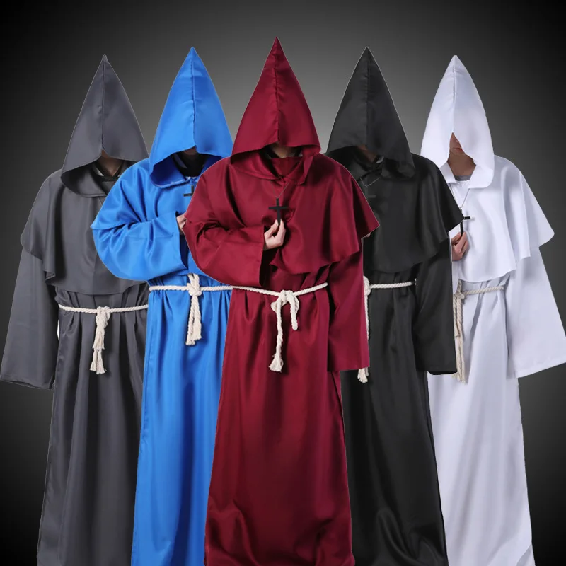 Wizard Costume Halloween Cosplay Medieval Monk Friar Robe Priest Costume Ancient Clothing Christian Suit