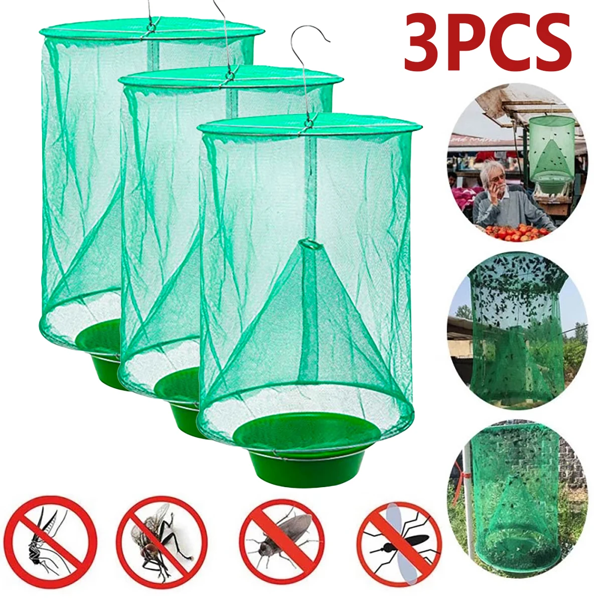

3pcs Hanging Flycatcher Folding Net Fly Trap Summer Mosquito Fly Traps Bait Station Wasp Insect Bug Killer Flies Catcher Nets