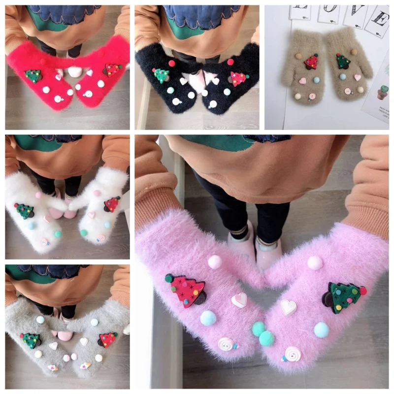 6 цветов перчатки для маленьких девочек Зимние Повседневные теплые из