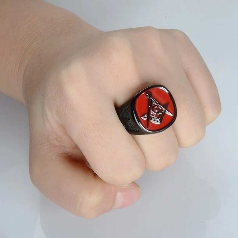 Мужское кольцо в стиле хип-хоп черно-красное масонское модное ювелирное изделие