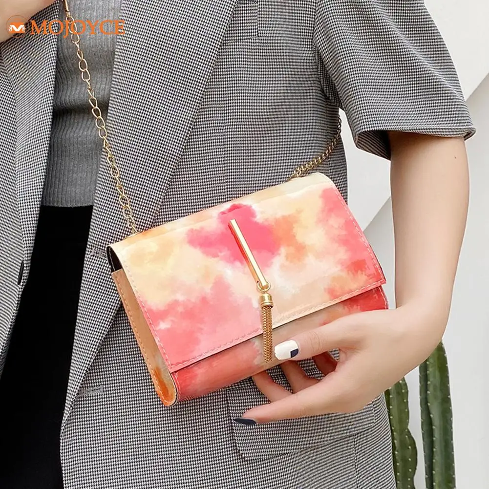 

Vintage Women's bags Trend Tie Dye Tassel Design Shoulder Crossbody Messenger Bag Ladies Chain Shopper Mini Flap Purse Handbags
