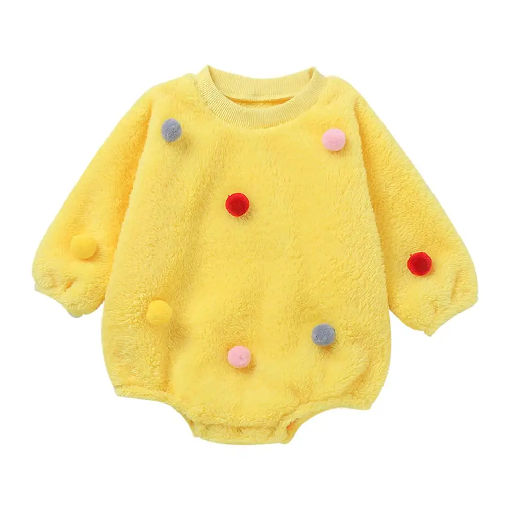 

Infant Newborn Baby Girls Candy Color Balls Colorful Rainbow Bodysuits Fuzzy Autumn Winter Warm Jumpsuits Long Sleeve Outfits