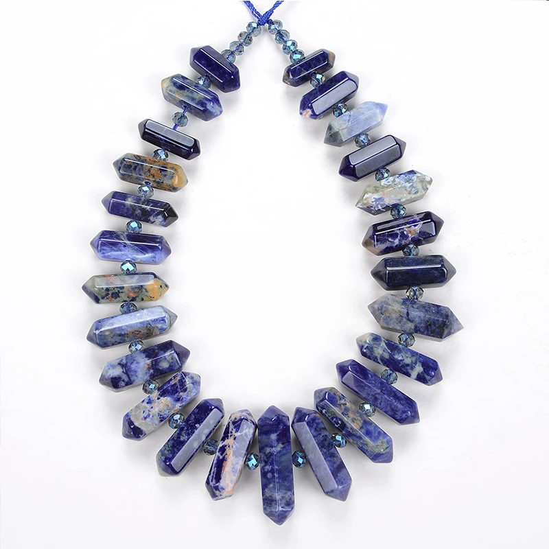 

Natural Gemstones Blue Sodalite Double Pointed Crystal Drill Center Hole Chakra Beads For Jewelry Making DIY Bracelet Bead