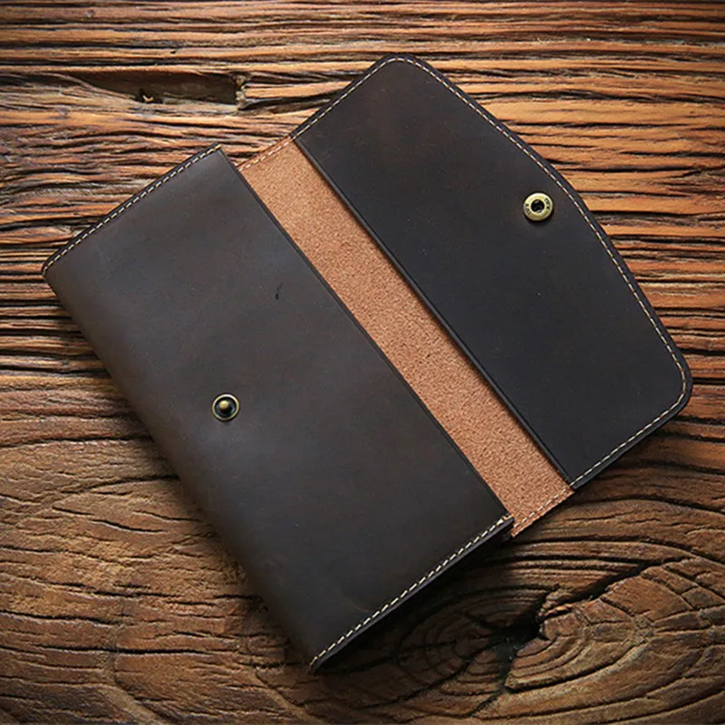 LEACOOL Винтажный Мужской кошелек из натуральной кожи большой объем Crazy Horse Кожаный