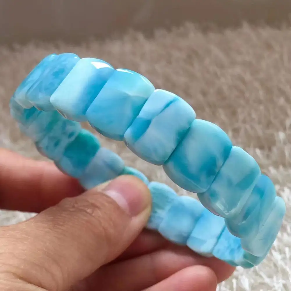 Натуральный Синий Larimar прямоугольник из бисера браслет для женщин мужчин 13x8 мм