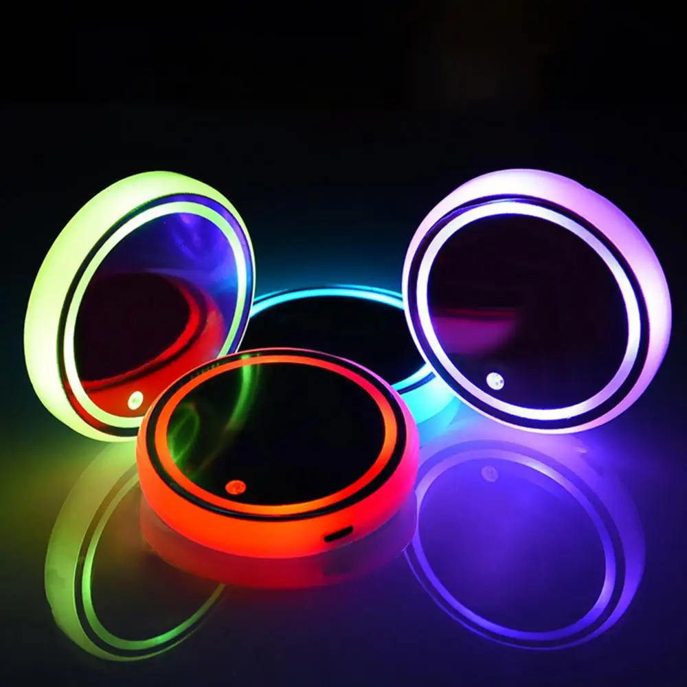 

75%HTO 2Pcs Cup Mat LED Colorful Light Anti-slip Luminescent LED Car Mat for Vehicle