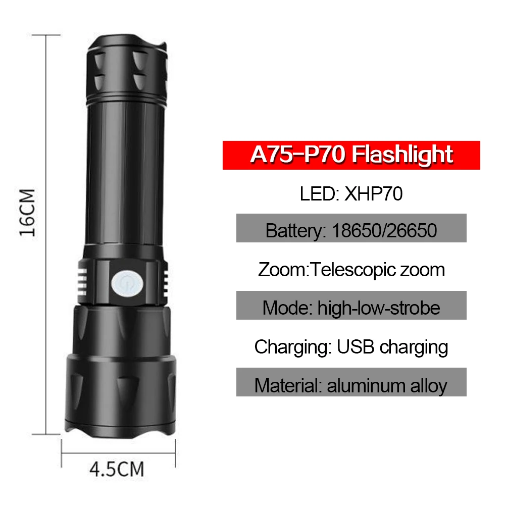 Перезаряжаемый фонарик высокой яркости светодиодный супер яркий масштабируемый