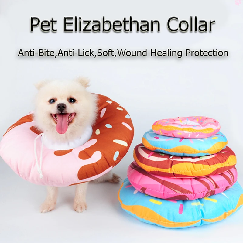 

Cute Cat Collar Adjustable Elizabethan Anti Strangling Bite Rainbow Collar Soft Donuts E-Collar Wound Healing Protection Collars