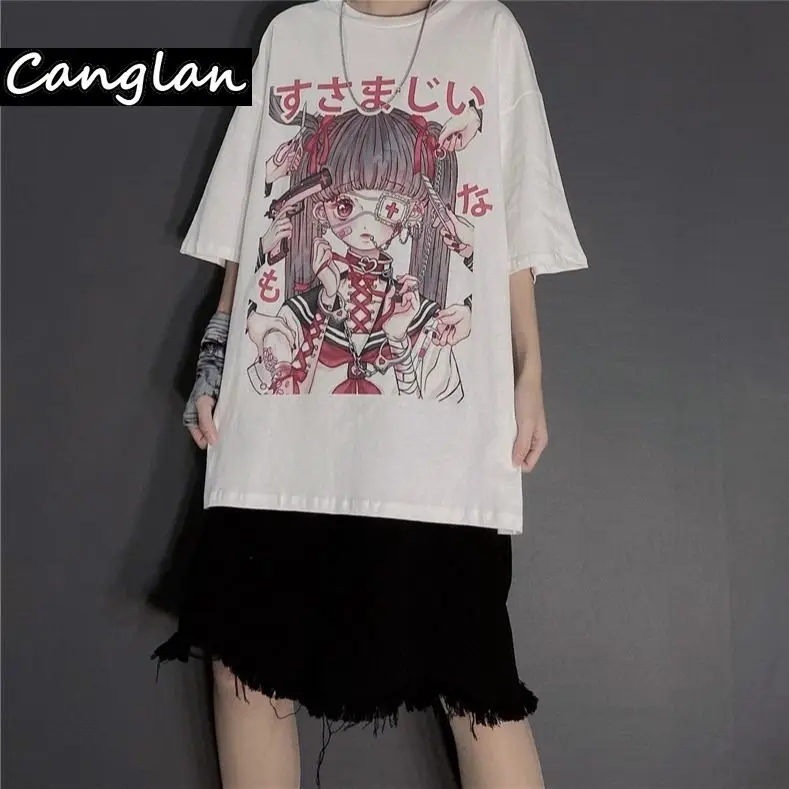 Готическая графическая футболка для женщин женская летняя Harajuku с коротким