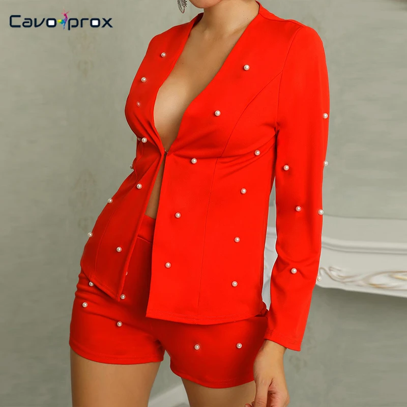 Женский комплект из двух предметов Модный с блейзером и бусинами длинными