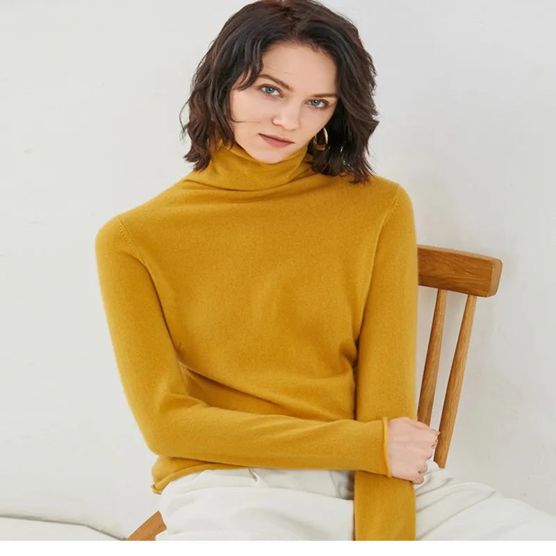 Женский трикотажный свитер-водолазка повседневный Облегающий мягкий пуловер с
