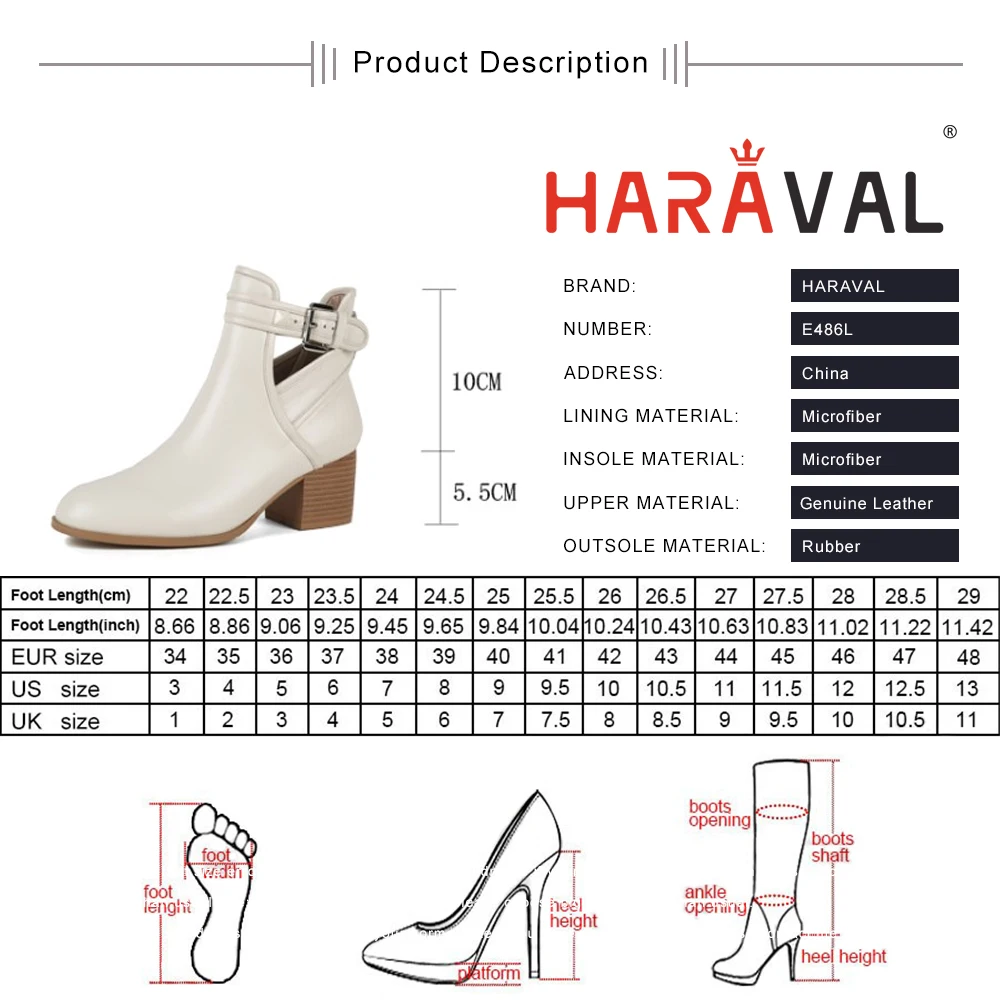 

HARAVAL Women Ankle Chelsea Boots Shoes High Heels Elegant Fashion Genuine Leather Women Footwear Shoes Female Boot SquareE486L