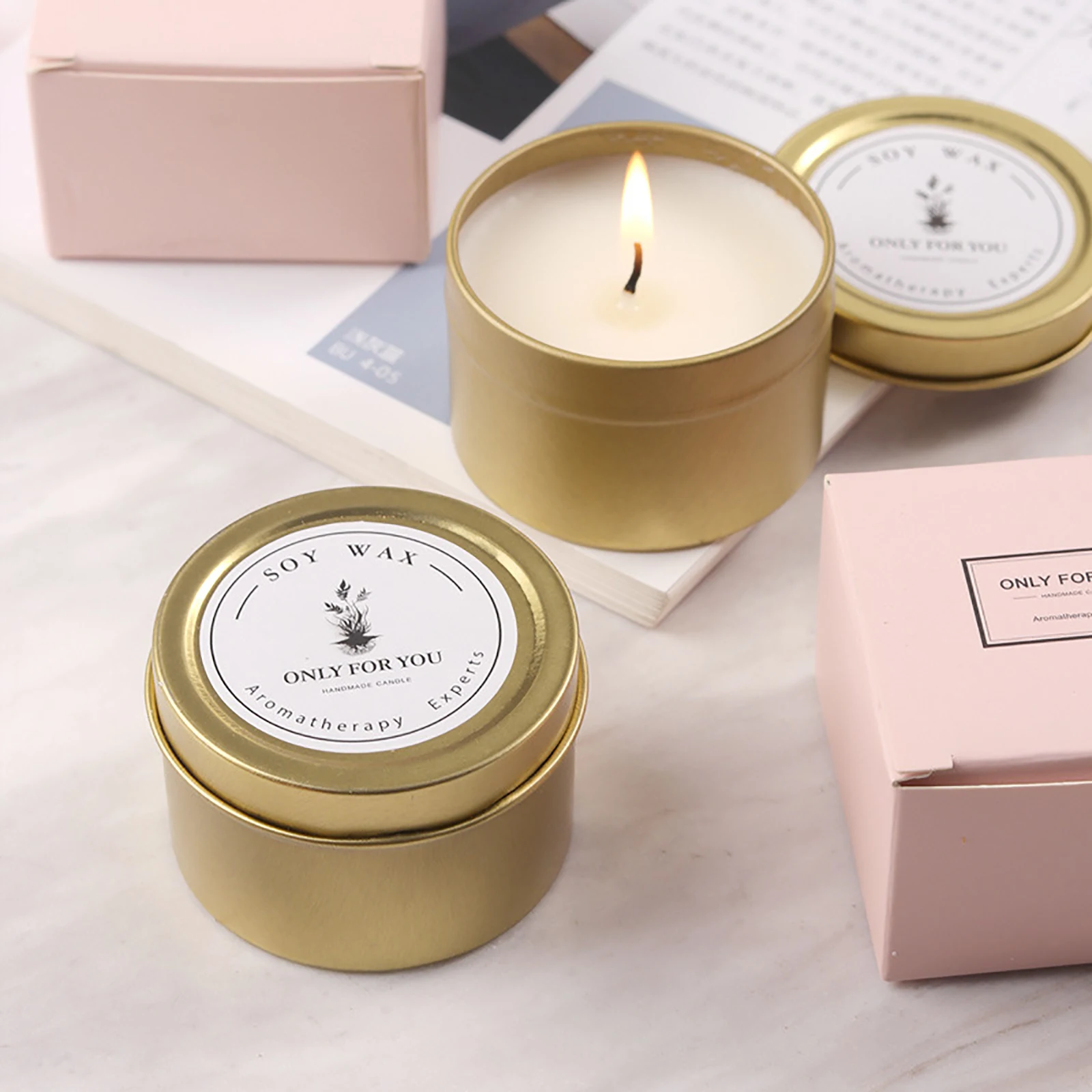 Соевый воск ароматические свечи в жестяной корбочке Портативный для путешествий