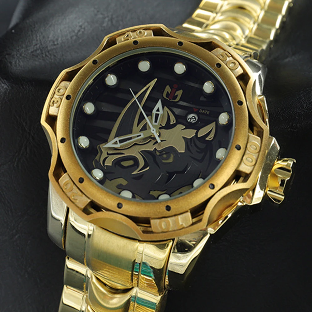 Hot Wristwatch Business Black Hippo dial design Luxury Automatic Date Quartz Men Stainless Steel Multifunction Relógio masculino