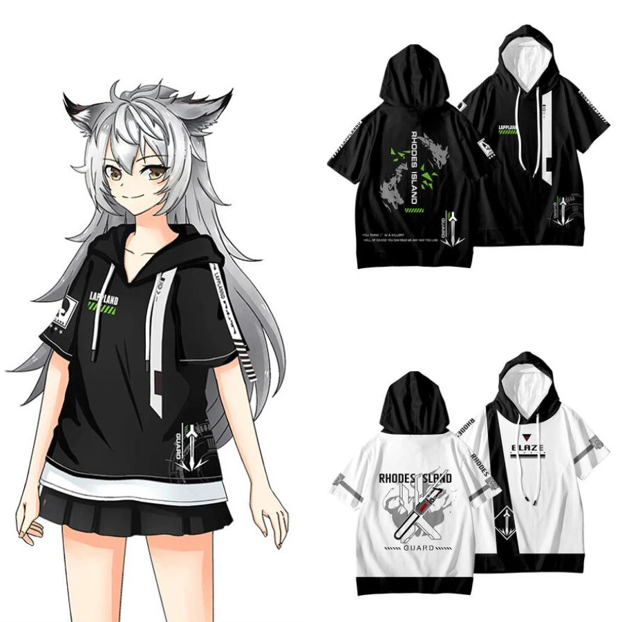 

Anime Arknights Lappland Cosplay Summer Short Sleeve Hooded T-shirt Men Women Hipster Graphic Tees Unisex Loose Pullover Tops