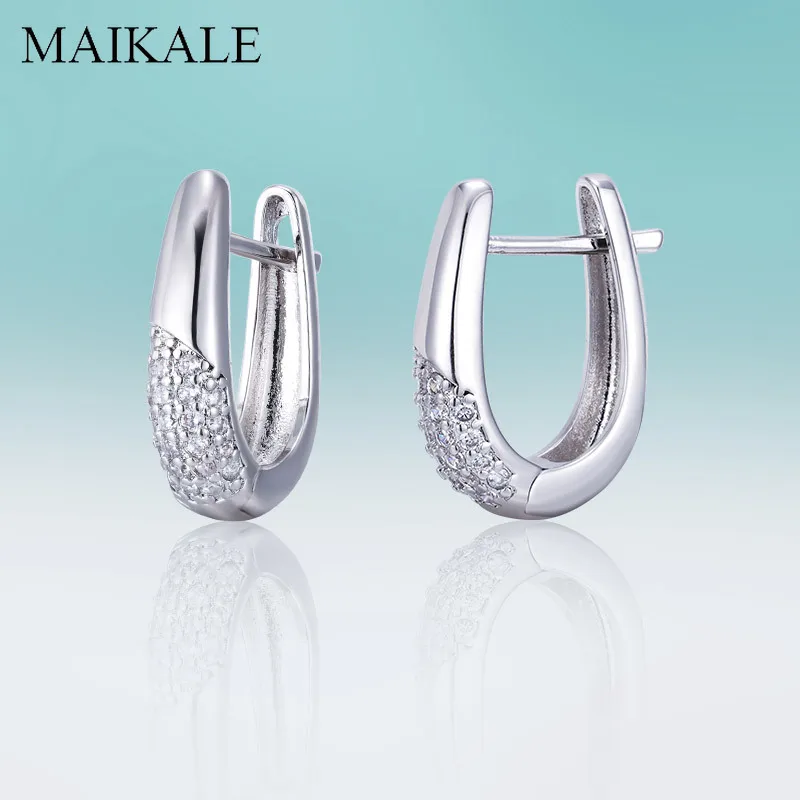 Женские маленькие серьги-подвески MAIKALE, модные U-образные серьги золотистого/серебристого цвета геометрической формы, инкрустированные фианитом, ювелирные изделия в корейском стиле