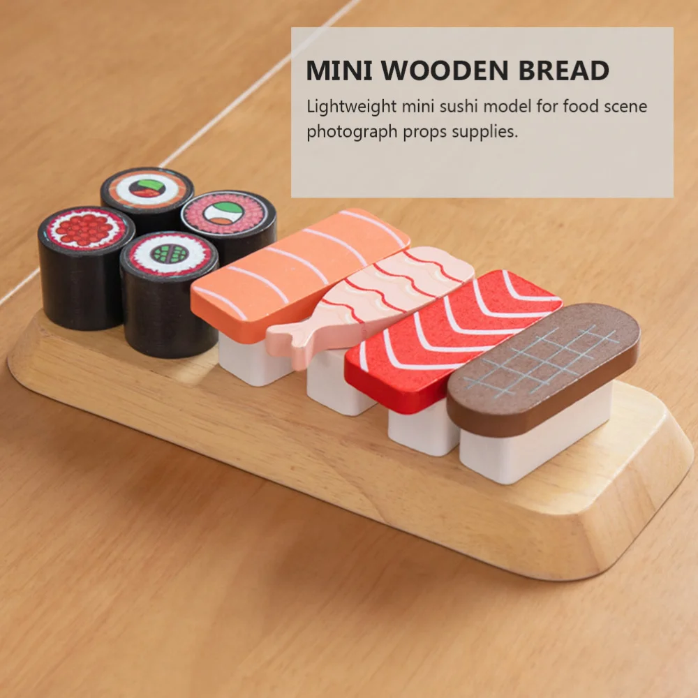 

1 Set of Artificial Sushi Bread Decors Photograph Layout Props Wooden Ornaments