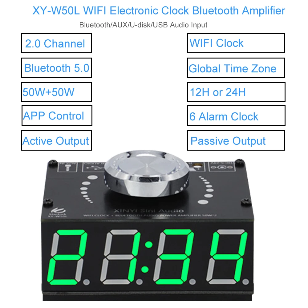 

HIFI 2.0 50W*2 Stereo Bluetooth-Compatible Digital Power Amplifier Board with WIFI Timing Clock Module APP Control