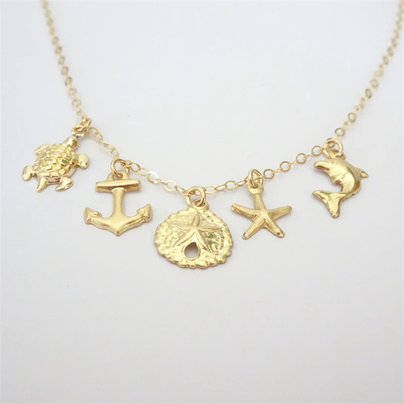 

Vintage Sandy Beach Pendants Necklace 14K Gold Filled Jewelry Choker Minimalism Necklace Collier Femme Kolye Boho Women Necklace