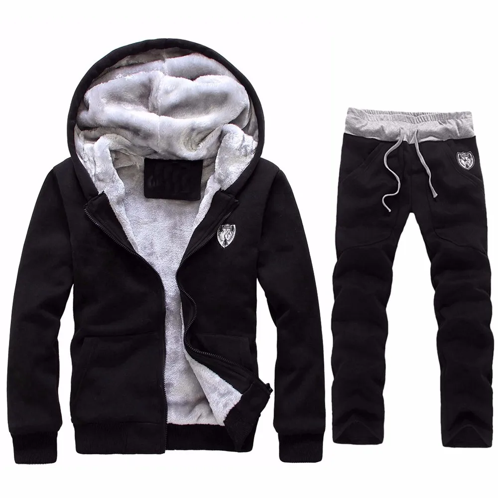 Мужской спортивный костюм теплый флисовый свитер с капюшоном пальто толстовки +