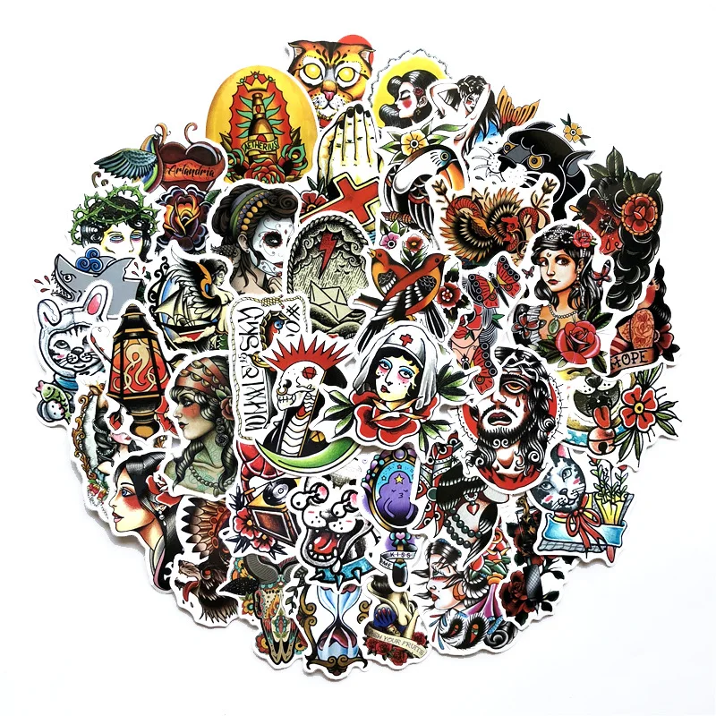 Черно белые старые школьные тату наклейки для ноутбука чемодана скейтборда